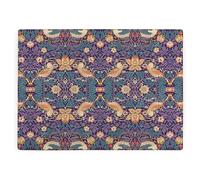 Purple Strawberry Thief Glass Worktop Protector - William Morris Artwork Smooth Kitchen Chopping/Cutting Board Gift - 39cm x 28.5cm (15" x 11")