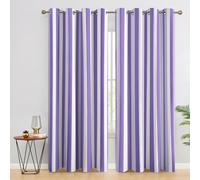Purple Stripe Curtains Blackout for Home Decor, Thermal Curtains White Striped Pattern, Living Room & Bedroom Eyelet Drapes 90 Inch Drop, 46x90, 2 Panels A&1438