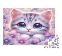 Purple Striped Kitten Jigsaw Puzzle Lavender Dream 1000 Piece Recycled Paper Adults Jigsaws Challenging Hard Game Decompression Home Decoration Men 52x38cm/1000pcs