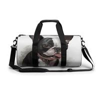 Purple Striped Panda Gym Bag Small Travel Duffle Bag with Compartment Carry On Weekender Bag for Women Men, Boston Terrier, 17.7in/9in/9in