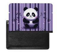 Purple Striped Panda Passport Holder & Travel Wallet Passport Cover Protector Essentials with Credit Card Slots