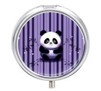 Purple Striped Panda Pill Box Round Portable Small Pill Case Waterproof Travel Pill Box Organizer for Pocket Purse and Daily Convenience