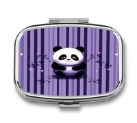 Purple Striped Panda pilldispenser 2-Compartment Portable Travel Square PillCase Daily with Store Vitamins Pocket Medicine Organizer for Office Home Fish Oil