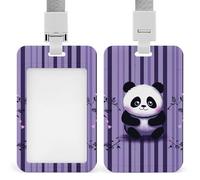Purple Striped Panda Retractable ID Badge Holder with Lanyard - Vertical Badge Reel,Keychain Clip,Name Tag Id Card Holder Protector for Nurse Officer Teacher Security Staff Women Men