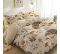 Purple Summer Duvet Cover Set, Breathable Soft Microfiber 3-Piece with Cute Forest Hedgehog Illustration Theme Bedding Set, Reversible Lightweight Quilt Cover for Adults Kids Teens, Super King