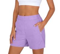 Purple Summer Shorts for Women Solid Colour Athletic Shorts with Liner High Waisted Quick Dry Running Short Lightweight Breathable Gym Workout Pants Summer Sports Trousers Leisure Office Wear