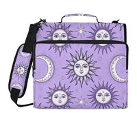 Purple Sun Moon 3 Ringing 1.5 inch Zipper Binder Organizer with Handle and Removable Shoulder Strap Multi-Pocket Portfolios Portfolio Organizer for School