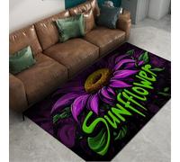 Purple Sunflowers Washable Area Rug 200x300cm Surrealism Abstract Spring Flowers Low Pile Non Slip Entryway Carpet for Kitchen Bedroom