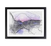 Purple Sunset In Peace Island In Abstract Modern Art Framed Print | A2 Black Framed Wall Art | Ready to Hang | Abstract Landscape Picture | Living Room Bedroom Lounge Office