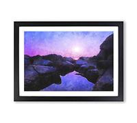Purple Sunset in Peace Island Painting Framed Print | A2 Black Framed Wall Art | Ready to Hang | Modern Landscape Picture | Living Room Bedroom Lounge Office