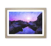 Purple Sunset in Peace Island Painting Framed Print | A2 Oak Framed Wall Art | Ready to Hang | Modern Landscape Picture | Living Room Bedroom Lounge Office