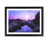 Purple Sunset In Peace Island Painting Modern Art Framed Print | A3 Black Framed Wall Art | Ready to Hang | Modern Landscape Picture | Living Room Bedroom Lounge Office