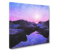 Purple Sunset in Peace Island Painting Modern Canvas Wall Art Print Ready to Hang, Framed Picture for Living Room Bedroom Home Office Décor, 14x14 Inch (35x35 cm)