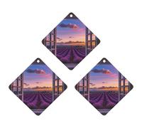 Purple Sunset Lavender Flower Car Air Freshener, 3 Pcs Rhombus Hanging Air Freshener Cards, Long Lasting Fragrance Scented Cards for Car, Home, Office Gray-style