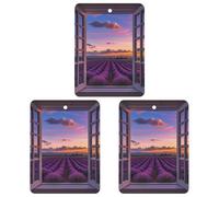 Purple Sunset Lavender Flower Car Air Freshener, 3 Pcs Square Hanging Air Freshener Cards, Long Lasting Fragrance Scented Cards for Car, Home, Office Black-style