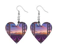 Purple Sunset Lavender Flower Wooden Earrings for Women, Vintage Elegant Wood Jewelry, Lightweight Earrings for Wedding, Party, Everyday Jewelry Gift, Love, Wood, wood