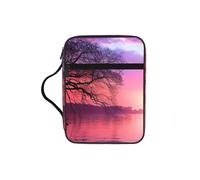 Purple Sunset on Water Bible Cover with Zipper, Bible Case Organizer with Handle, Water-Resistant Oxford Fabric Bible Bag for Women Men 27x20cm