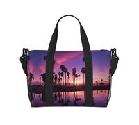 Purple Sunset print Gym Bag for Women,Carry on Weekender Overnight Duffle Bag,Personal Item Tote Bag, Black, One Size