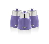 (Purple) Swan Retro 3 Piece Canister Set Chrome Airtight Lid Lock Stainless Steel Storage