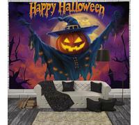 Purple Tapestry Pumpkin Scarecrow Tapestry Fantasy Art Wall Hanging Tapestries for Bedroom Living Room Halloween Night Party Supplies Decor, 100Lx75W