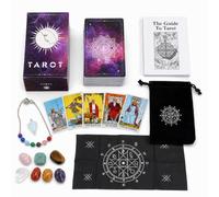 Purple Tarot Cards & Divination Starter Kit with 100-Page Guidebook, Velvet Pouch, Pendulum, Beaded Chain, 7 Polished Chakra Stones & Printed Tarot Cloth - Beginners Tarot Set