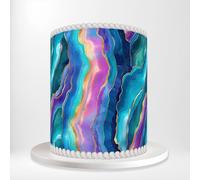 Purple Teal Blue Gold Abstract Swirl Wrap Around Print A4 Edible Paper Icing Sheet Cake Topper Side Ribbon Border Decor for Personalised Themed Decorations