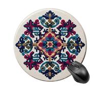 Purple Teal Intricate Geometric Pattern Folk Art Mousepad Round Computer Mousepad Waterproof Gaming Mousepads with Non-Slip Rubber Base Mousepads Mousemat for Laptop Office 20 CM