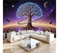 Purple The Tree of Life Wall Mural 3D Effect Compass Vintage Runes Non-Woven Self-Adhesive Wallpaper Living Room Bedroom Home Decor TV Background Large Art Wall Painting 200x140 cm