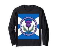 Purple Thistle and Saltire Framed by Celtic Knotwork Long Sleeve T-Shirt