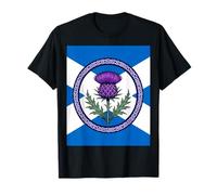 Purple Thistle and Saltire Framed by Celtic Knotwork T-Shirt