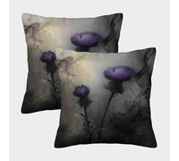 Purple Thistle-Dark Moody Art Style Pillow Covers 2 Pack Cozy Pillowcases Available All Seasons Cushion Covers with Zipper Decor Sofa for Living Room Bedroom 50x50cm