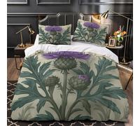 Purple Thistle Flower Comforter Cover 3D Print Super Soft 3-Piece Bed Set Hidden Zipper Botanical Garden Quilt Cover Hotel Quality Breathable for Adults Women Kids Girls Boys Teens Single（140x200cm）