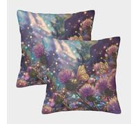 Purple Thistle Flower Pillow Cases Set of 2 Cozy Pillowcase Art Cushion Covers with Zipper Decorative Sofa for Living Room Bedroom 50x50cm