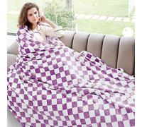 Purple Throw Blankets for Women Girls - Checkered Blanket Soft Fuzzy Warm Fleece Blankets for Bed - Soft Throw Blanket for Couch Cozy Gifts for Women Home Decor 50x60 Inches