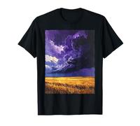 Purple Thunderstorm Lightning Wheat Field Landscape Art T-Shirt