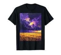 Purple Thunderstorm Lightning Wheat Field Landscape Art T-Shirt