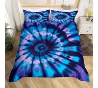 Purple Tie Dye Bedding Set Blue Tie Dye Bedding Duvet Cover Spiral Tie Dyed Printed Bed Comforter Cover Set,Boho Bohemian Hippie Bedding Sets Full Size Abstract Printed Quilt Cover Set with Zipper