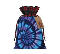 Purple Tie Dye Christmas Drawstring Linen Gift Bag Paired With Scottish Plaid Fabric, With A Delicate And Simple Texture