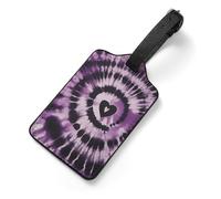 Purple Tie Dye Luggage Tag for Suitcase - PU Leather Suitcase Tags with Name ID Card & Adjustable Strap, Durable Scratch-Resistant Travel Bag Tag for Backpacks Gym Bags
