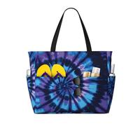 Purple Tie Dye Print Large Waterproof Beach Tote Bag for Women with Zip and Pockets Foldable Handbag for Travel Pool Shopping Holiday Gym