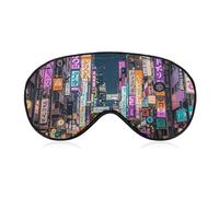 Purple Tokyo Streets Sleep Mask with Adjustable Strap, Breathable Sleep Masks for Women Men, Soft Eye Mask for Side Sleepers, Travel, Office Nap, Airplane & Blocking Light