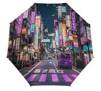 Purple Tokyo Streets Umbrella for Women Men Windproof Travel Umbrellas Compact Automatic Umbrellas Portable Folding Umbrella for Rain