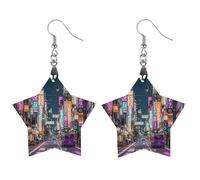 Purple Tokyo Streets Wooden Earrings for Women, Vintage Elegant Wood Jewelry, Lightweight Earrings for Wedding, Party, Everyday Jewelry Gift, Love, Wood, wood