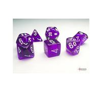 Purple Translucent Mini Dice with White Numbers 10mm (3/8in) Set of 7 Chessex