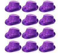 Purple Trilby Hat - Purple Sequin Fedora Hat 1920's Gangster Fancy Dress Unisex Accessory - Perfect for Sporting Events, Dance Shows, Parties and Fancy Dress Events - Pack Of 6