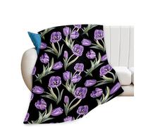 Purple Tulip Blanket Flower Gifts for Girls Women Tulip Floral Throw Blanket for Kids Adults Soft Warm Cozy Fleece Blanket for Couch Sofa Bed 40"x50"