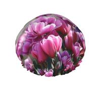 Purple Tulip Butterfly print Stylish Shower Cap Reusable Shower Cap Women Large Shower Cap for Braids Long Hair