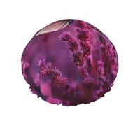 Purple Tulip Butterfly print Women's shower cap Reusable elastic shower cap Double-layer hair cap Shower cap