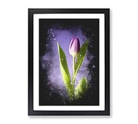 Purple Tulip Flower Paint Splash Modern Framed Wall Art Print, Ready to Hang Picture for Living Room Bedroom Home Office Décor, Black A2 (64 x 46 cm)