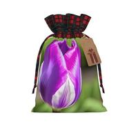 Purple Tulip Print Drawstring Gift Reusable Bags Pouches Holiday Packaging Birthday Wedding Parties